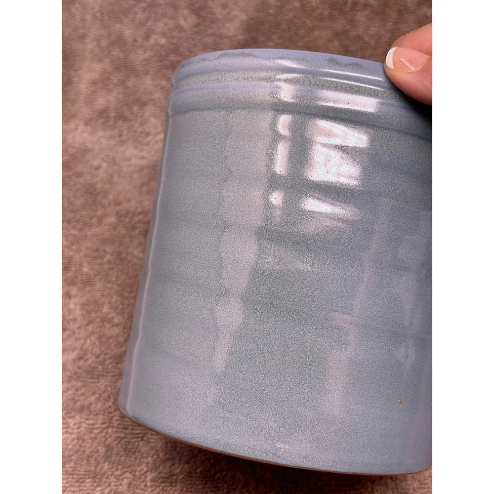 Pottery Barn Blue Stoneware Utensil Crock 5